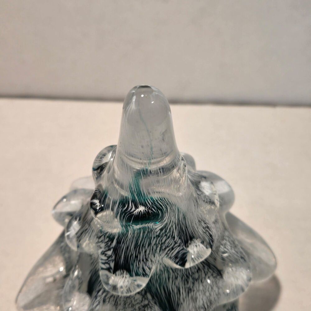 Vintage Clear & Green Ribboned Art Glass Christmas Tree 6.75" Tall - Picture 5 of 11